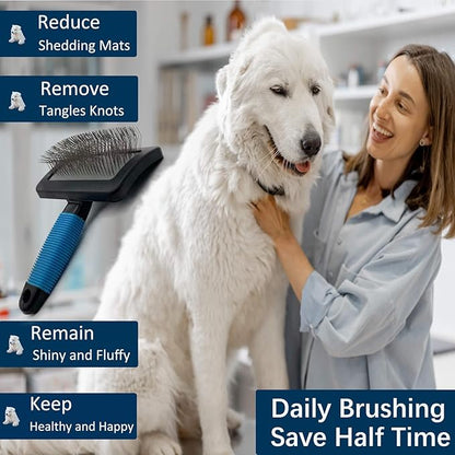 Dog Brush For Long Haired Dogs Poodles-Dog brushes for grooming&shedding-Large Firm Slicker Brush for Goldendoodles-With Soft Massage Grooming Stainless Steel Pins, Pet Grooming Wire Brush-25mm(1")