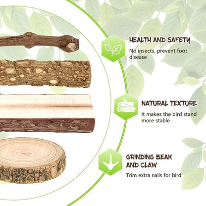 Natural Wood Bird Perches for Cage, Parrot Perch Stand & Platform, Bird Cage Accessories for Parakeets, Cockatiels, Conures, Lovebirds (Brown, Natural Grapewood Variety Set - 8PCS)