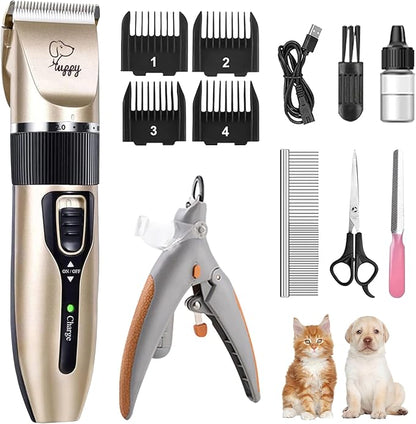Dog Hair Clippers for Pet Grooming Kit Paw Trimmer Nail Grinder for Grooming Waterproof/Low Noise Rechargeable Cordless Dog Clippers for Pet Cats Dogs