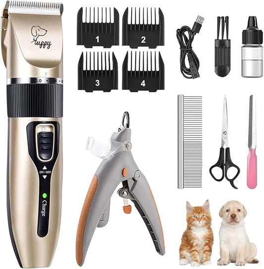 Dog Hair Clippers for Pet Grooming Kit Paw Trimmer Nail Grinder for Grooming Waterproof/Low Noise Rechargeable Cordless Dog Clippers for Pet Cats Dogs