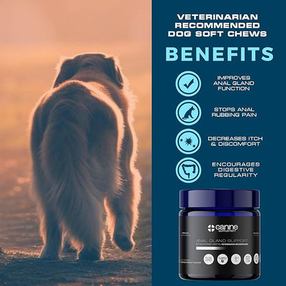 Anal Gland Support for Dogs | High-Fiber Digestive Soft Chews with Pumpkin & Flaxseed | No Scoot Aid for Itchy Bums, Healthy Poop & Gut Function | Peanut Flavor, 90 Count