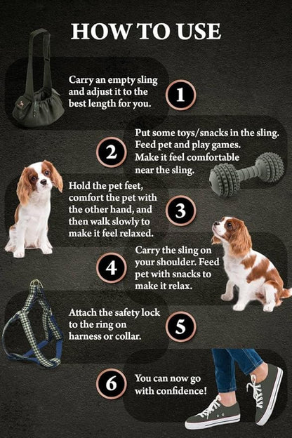 Noah & Paw Dog Sling Carrier for Small Dogs 5-18lb, Dog Sling for Small Dogs and Cats, Dog Carrier with Adjustable Padded Strap, Vegan Leather Lined with Fur, Double Safety Feature, Machine Washable