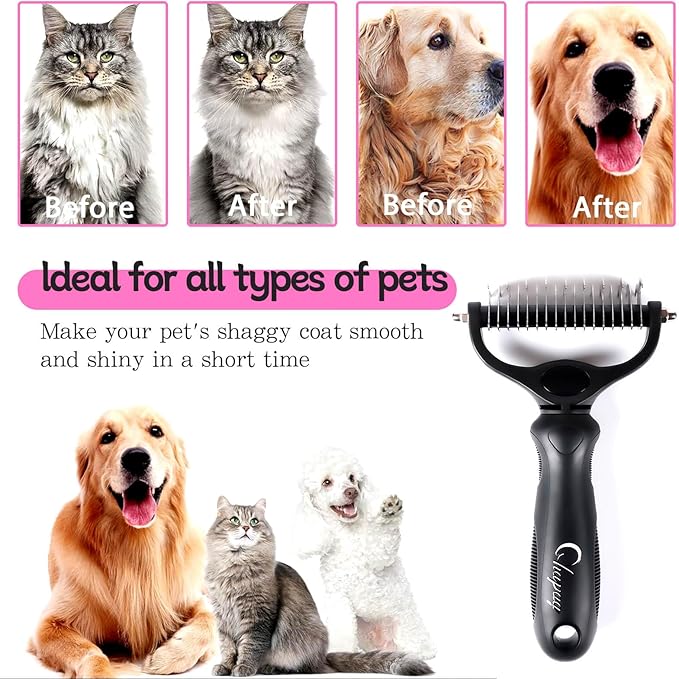 Professional Hair Dog Removal Tool Pet Grooming Brush Metal Comb, Cat Dog Removal Tool, Long Pet Brush Dog Brush metal cat comb long deshedding brush (Black)