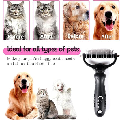 Professional Hair Dog Removal Tool Pet Grooming Brush Metal Comb, Cat Dog Removal Tool, Long Pet Brush Dog Brush metal cat comb long deshedding brush (Black)