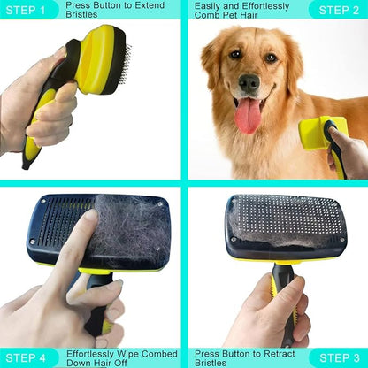 Self Cleaning Slicker Brushes for Pets,Dog Brush for grooming, Gently Removes loose hair, Fur, Undercoat & Tangled Hair,Massaging Tool Suitable for Dog or Cat,Dog Brush or Cat Brush. (Yellow)