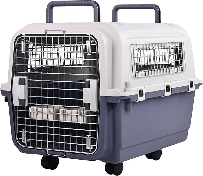 Plastic Kennels, Plastic Dog Crate, Airline Approved Pet Carrier for Dogs and Cats Longer Traveling, M