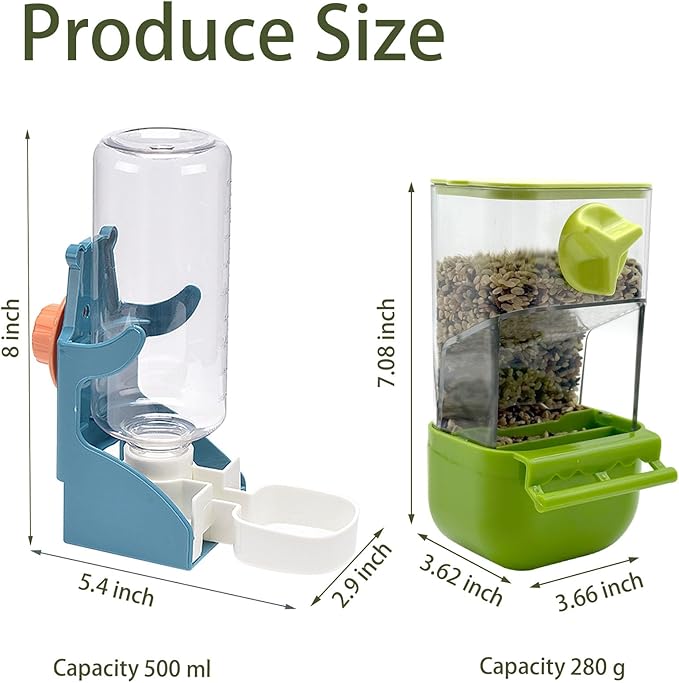Automatic Bird Feeder for Cage, No Mess Automatic Bird Feeder Water Dispenser Set Acrylic Parrot Food Container Drinker Cage Accessories for Parakeet Canary Finch Cockatiel Lovebirds