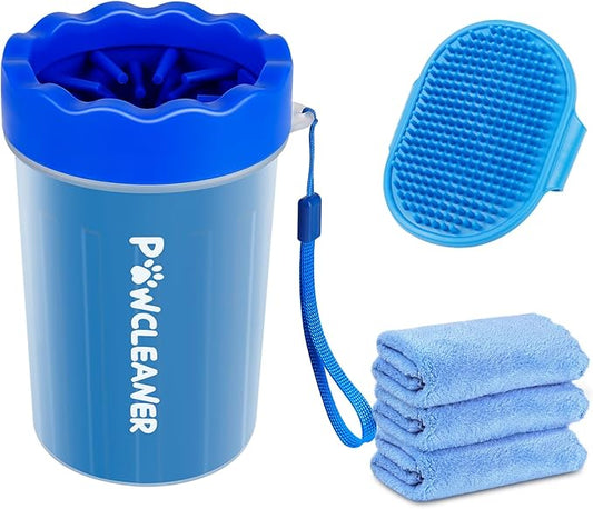 Dog Paw Cleaner for Dogs, (with 3Pcs Absorbent Towels & Adjustable Bath Brush) Dog Paw Washer, Pet Foot Cleaner (Deep Blue, Medium)