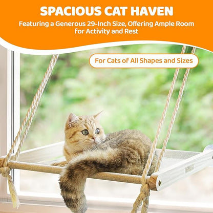 Cat Window Perch with 2 Steps, Easy to Assemble Hammock for Window Indoor/Outdoor Cat Seat/Bed Supports 40 lbs (Drilling-Free)