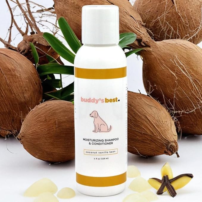 Buddy’s Best 4oz Variety Pack Dog Shampoo and Conditioner with Shea Butter, Oatmeal, Biotin, and Aloe Vera, Alcohol-Free Deep Moisturizer for Dry, Itchy Skin and Coats
