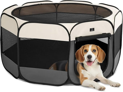 A4Pet Portable Dog Playpen, Pop Up Dog Playpen Indoor/Outdoor, Pet Playpen for Cats, Dogs - Removable Zipper & Collapsible Travel Bowl