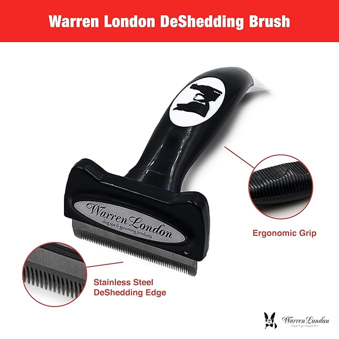 Deshedding Dog Brush by Warren London | Stainless Steel Deshedding Tool | Long Hair - Medium