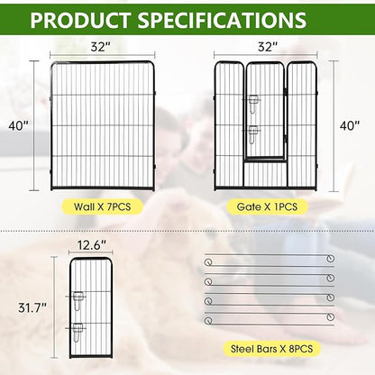BestPet | Dog Playpen | 40 Inch, 8 Panels | Heavy Duty Metal Pet Exercise Pen | Indoor Outdoor Fence Panels | Rust-Resistant, Removable, Tool-Free Setup | Anti-Skid, Expandable Design