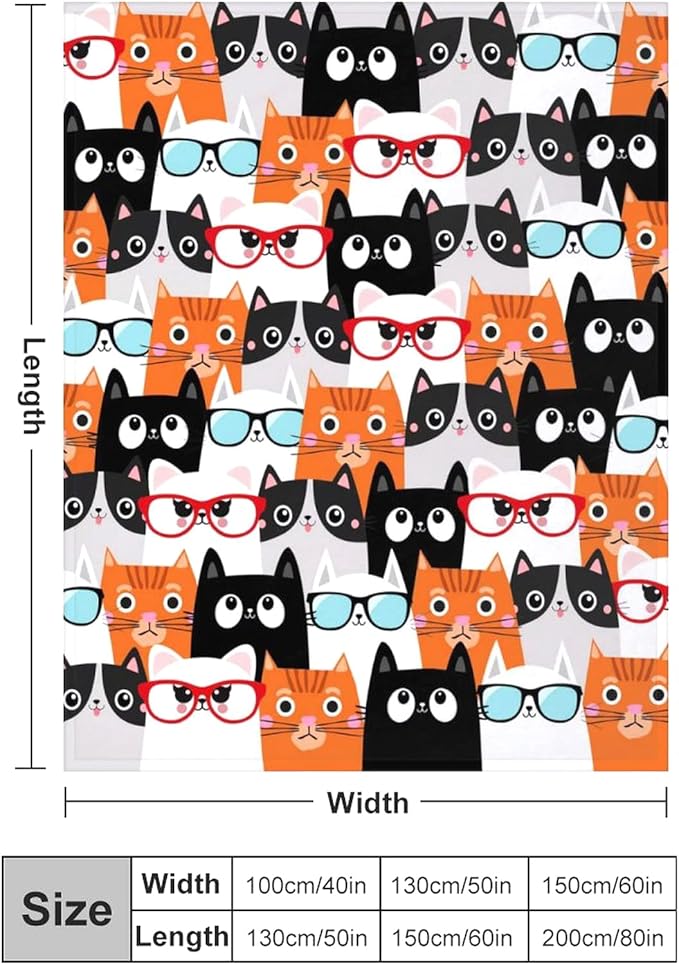 Cute Cat Blanket Animals Pet Pattern Gifts for Cat Lovers Soft Lightweight Flannel Throw Blankets for Kids Adults 60"x50"