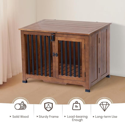 Wooden Dog Crate Furniture,Foldable and Portable Dog Kennel Furniture Indoor,Decorative Dog Crate End Table No Assembly.(Large,Brown)