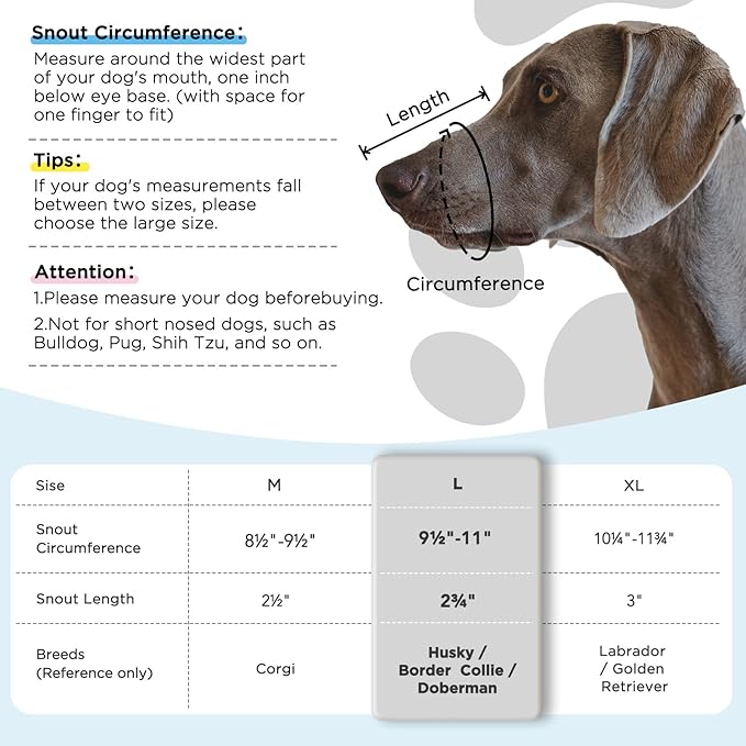 Dog Muzzle,Mesh Soft Muzzle for Small Medium Large Sized Dogs, Breathable Reflective Adjustable Puppy Muzzles with Collar for Scavenging Grooming Biting Chewing,Allows Panting and Drinking(Grey L)