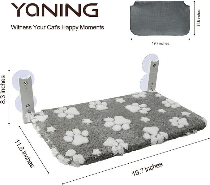 Cat Window Perch, Foldable Cat Window Hammock with Cute 3D Textured Flower Cover, Breathable Mesh Cover and Strong Suction Cups, Cordless Window Seat Bed for Indoor Cats (Grey, Medium)