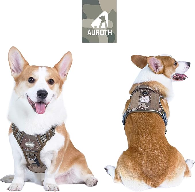 AUROTH Tactical Dog Harness for Small Medium Dogs No Pull Adjustable Pet Harness Reflective K9 Working Training Easy Control Pet Vest Military Service Dog Harnesses Desert Camo M
