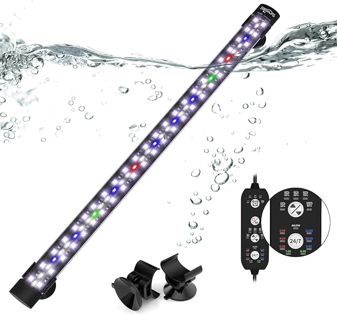 SEAOURA Submersible Aquarium Light for 20 to 35 Inch Fish Tank, 24/7 Cycle Fish Tank Light with Timer, Aquarium Plant Light with Full Spectrum+7 Single Colors, Auto On/Off, Adjustable Brightness