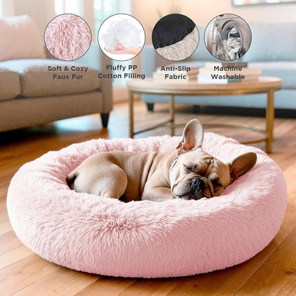 Small Donut Dog Bed, Calming Dog Bed Washable Ideal for Small to Large Dogs and Cats & Round Dog Bed,Anti-Anxiety Multiple Sizes (Pink, Combo Small (23" L x 23" W x 7" Th))