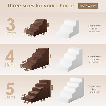 EHEYCIGA Dog Stairs for High Beds 22.5" H, 5-Step Dog Steps for Small Dogs and Cats, Slope Pet Steps with Non-Slip Bottom, Brown