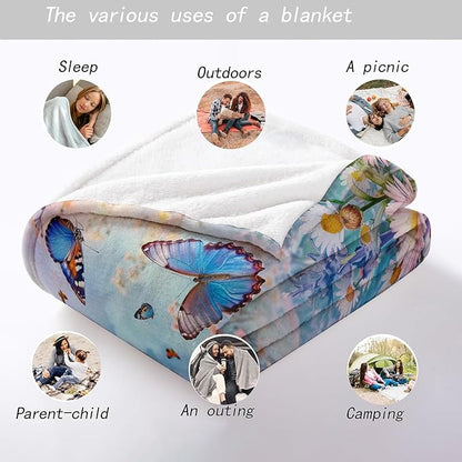 Enchanted Garden Butterflies Throw Blanket - Soft, Cozy, Lightweight Flannel - Warm, Plush, Fuzzy Decor for Couch, Office, Travel - Vibrant Flower and Butterfly 40×50 Inch