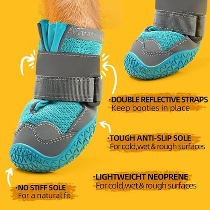 Dog Shoes for Large Dogs, Medium Dog Boots & Paw Protectors for Hardwood Floors, Outdoor Dog Booties for Hot Pavement Winter Snow Hiking, Breathable Dog Shoes with Reflective Strips Size 6