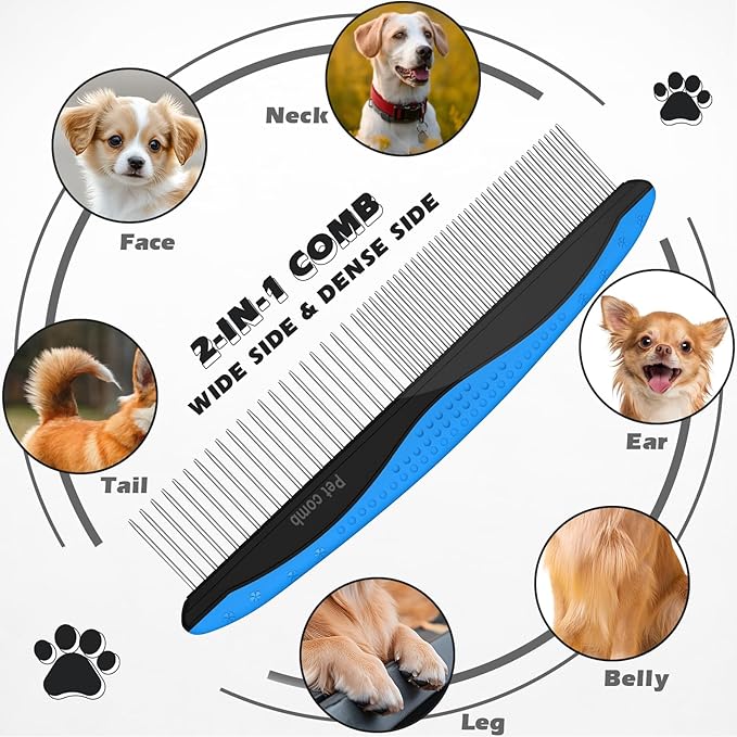 3PCS Dog Grooming Kit I Dog Brush for Shedding I Deshedding Dog Brush I Metal Dog Comb I Dog Bath Brush I Undercoat Rake for Dogs and Cats I Premium Pet Supplies (Blue Black)