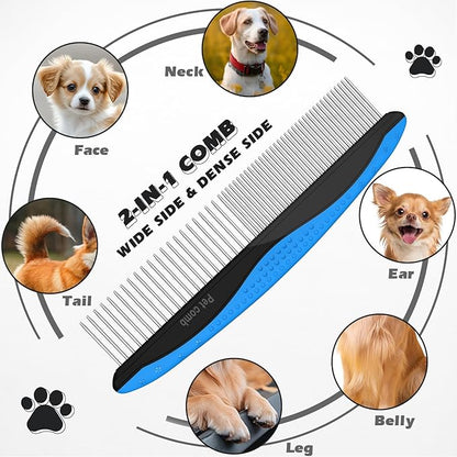3PCS Dog Grooming Kit I Dog Brush for Shedding I Deshedding Dog Brush I Metal Dog Comb I Dog Bath Brush I Undercoat Rake for Dogs and Cats I Premium Pet Supplies (Blue Black)