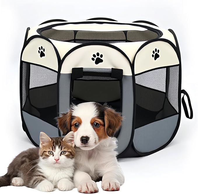 Dog Play Pen Portable Cat House Easy Assemble Pet Indoor/Outdoor Security Cage Pink-M