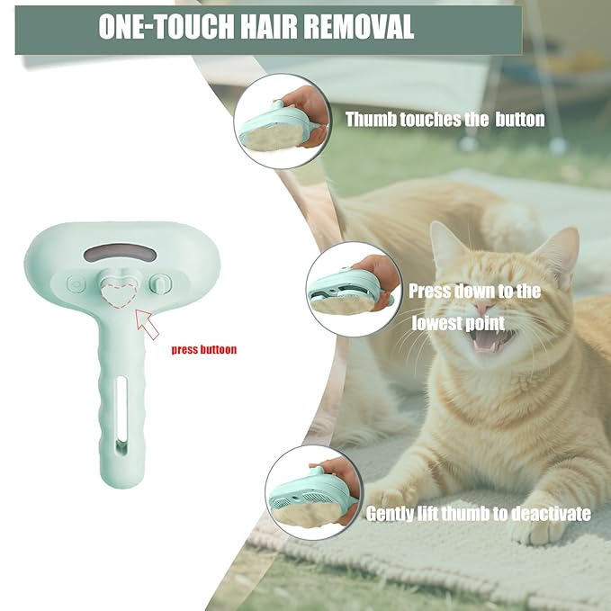 3 - in - 1 Pet Steam Brush for Cats & Dogs - Suitable for All Hair Types! One - Click Spray; Comfortable Massage; Superior Deshedding & Skin Care; Quiet Operation at 36dB (Green)