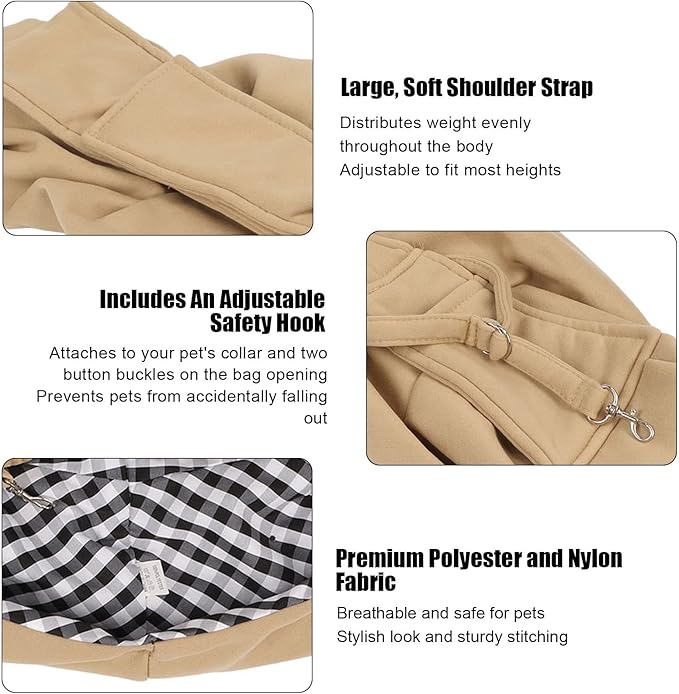 Small Dog Sling Cat Carrier Adjustable Strap Hands Free Pet Puppy Travel Bag Backpack Large Capacity Dog Carrying Bag with Side Pockets for Cats