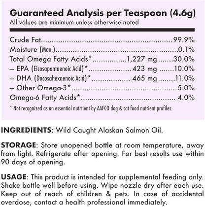 Wild Alaskan Salmon Oil for Dogs & Cats - Pure Fish Omega 3 6 9 Liquid EPA DHA Fatty Acids - Skin & Coat Supplement - Supports Joint Function, Brain, Eye, Immune & Heart Health - Made in USA 8 oz