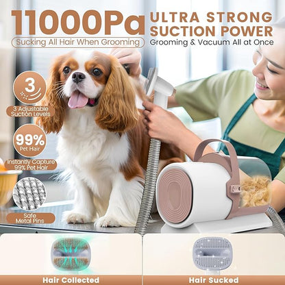 Dog Grooming Vacuum, Pet Grooming Kit with Dog Clippers, 2.5L Dust Cup 11000Pa Dogs Vacuum for Shedding Grooming, 5 Grooming Tools Home Cleaning in 1, Low Noise Pet Grooming Vacuum for Dogs, PG50