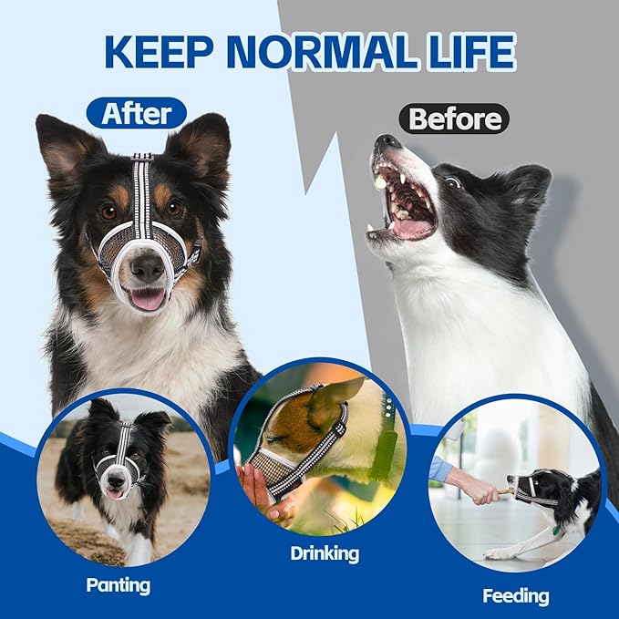Dog Muzzle,Soft Mesh Breathable Muzzle, Air Mesh Dog Muzzle with Reflective & Adjustable Strap for for Biting Chewing Grooming,Allow Panting Drinking,Dog Muzzle for Medium (Black, L)