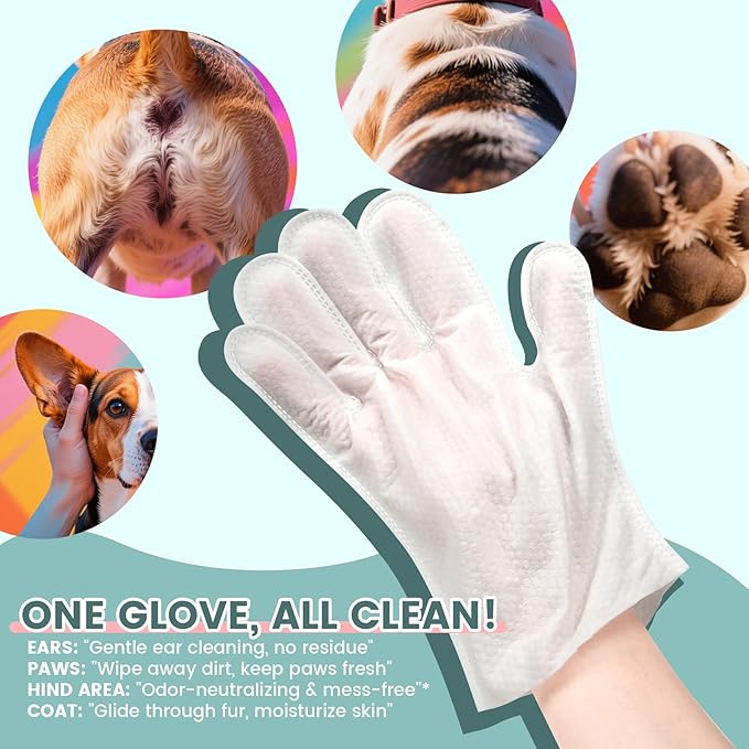 100 Pet Glove Wipes for Paws and Butt Large Puppy Wipes for Dogs Face and Body Dog Wipes Cleaning Deodorizing Cat Wipes Cleaning Fur and Butt Doggie Wipes Doggy Wipes Bum Dog Ear Wipes