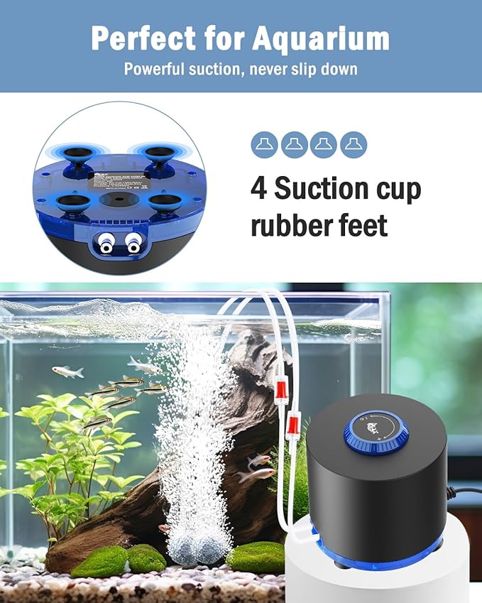 AQQA Aquarium Air Pump, Quiet Powerful Fish Tank Air Pump 3W/6W/10W with Stainless Steel Dual Outlet, Adjustable Oxygen Aerator Pump with Air Stone Bubbler for Fish Tank Up to 200 Gallon 6W (Tubby)