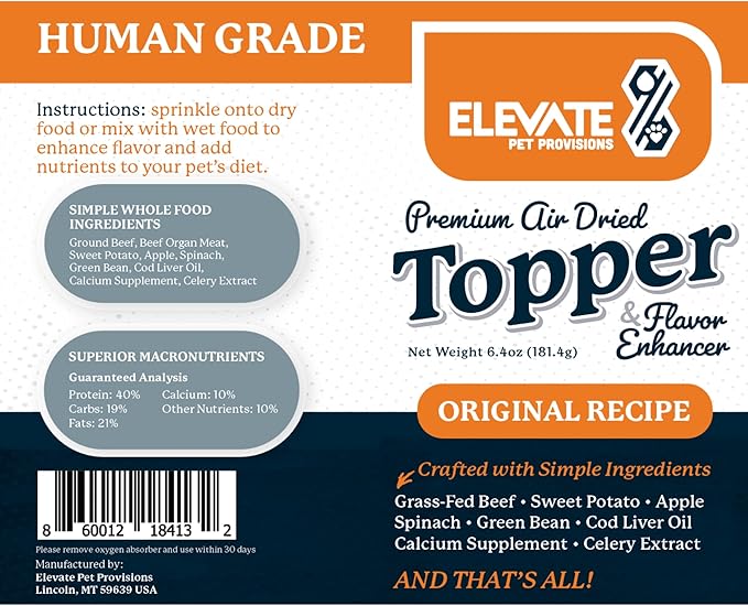 100% Human Grade - Dog Food Toppers for Picky Eaters - Air Dried, All Natural, USA Grass Fed Beef - Limited Ingredient, Grain Free - Seasoning, Meal Mixer, Dog Food Toppers for Dry Food – Beef