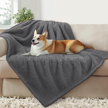 Luciphia Waterproof Pet Blanket for Medium Large Dogs Soft Cat Sherpa Calming Thick Cover Leakproof Cozy Puppy Sofa Bed Car Couch Protector(Grey,41x31 inches)
