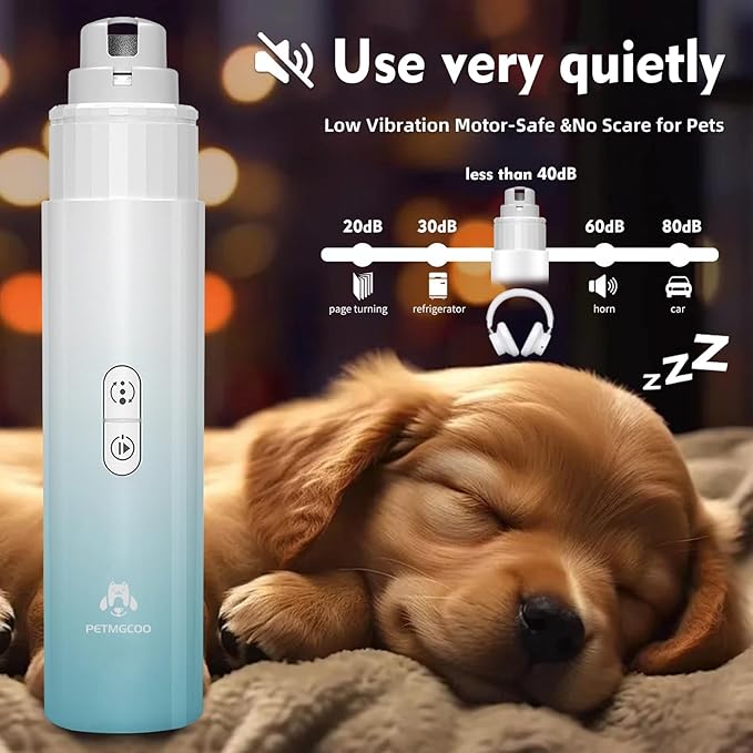 Dog Nail Grinder & Upgrade Professional with 3-Speed Adjustment Super-Quiet and Low-Vibration Pet Nail Trimmers with Forward and Reverse Functions - Safe Pause Button Wireless Type-C Chargingï¼_reenï¼