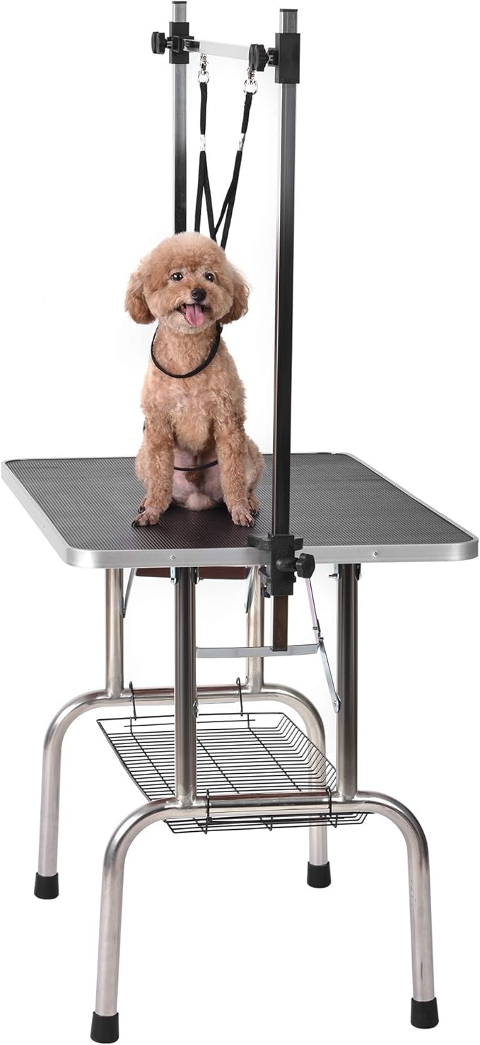 36" Dog Grooming Table, Folding Pet Grooming Table With Arm & Nosse & Mesh Tray For Bathing, Trimming, Drying, Grooming, Maximum Capacity Up To 330 Lbs