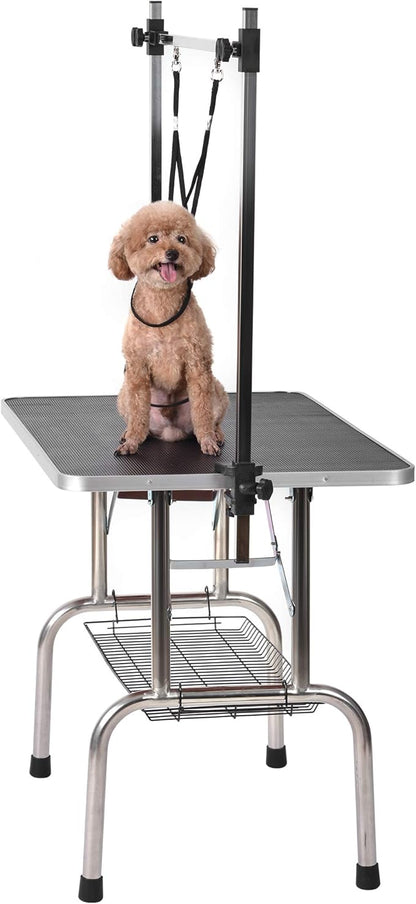 36" Dog Grooming Table, Folding Pet Grooming Table With Arm & Nosse & Mesh Tray For Bathing, Trimming, Drying, Grooming, Maximum Capacity Up To 330 Lbs