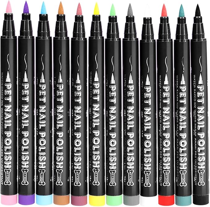 Dog Nail Polish Pen, 12 Colors Pet Nail Polish Set to DIY Beautiful Dog Nails Ideas Dog Nail Polish Pens Quick Dry Creative Dog Accessories Nail Polish Pens.