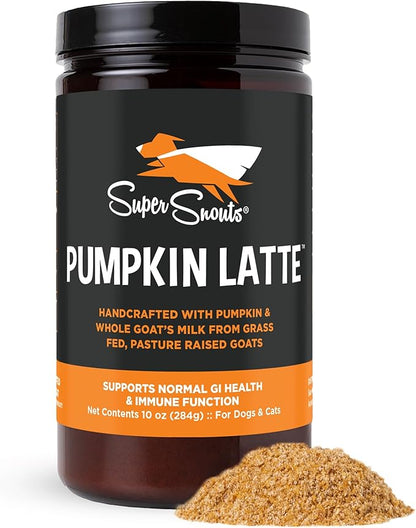 Super Snouts Pumpkin Latte Digestive Supplement for Dogs & Cats, Pumpkin Powder with Goat_ Milk, Made in USA Antibiotic Free, Healthy Gut & Stool, 10 oz