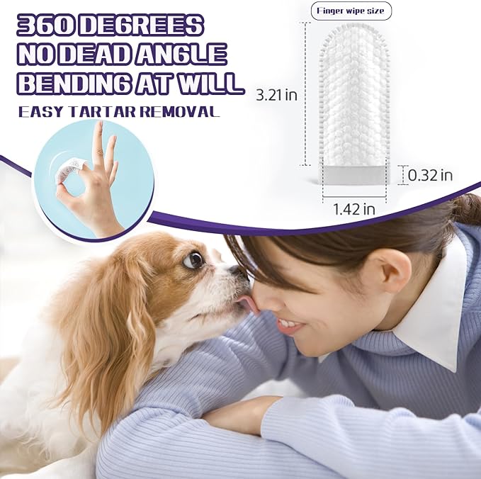 55 Counts Dogs & Cats Dental Care Wipes - Dog Teeth Cleaning Finger Wipes - Dog Tooth Brushing Kit Dental Wipes - Remove Bad Breath by Removing Plaque and Tartar Buildup & Freshens Breath
