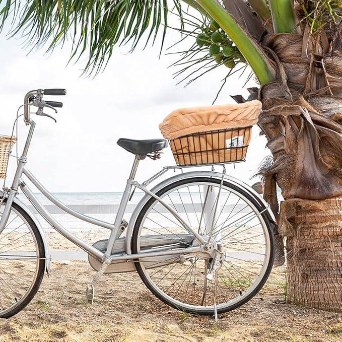 ANZOME Dog Bicycle Basket Liner, Warm and Soft Small Pets Bike Basket Cover with Durable Canvas Outside,Easy to Install Comfort Padded Bike Basket Liner for Dog Carrier(Basket Not Included)