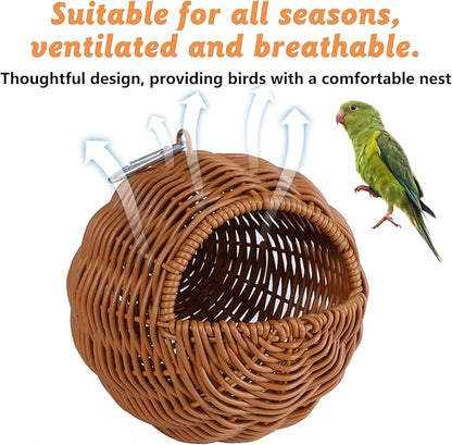BNOSDM Rattan Bird Nest Parrot Nesting House Parakeet Hanging Swing Soft Lovebird Warm Bed Sleeping for Parrots Bird Cage Accessories for Cockatiels Budgerigars Finches Canaries (G-Hole Style)