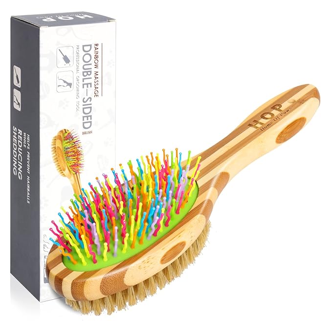 MAXIMILIAN Dog Brush in Mint Green for Dog Grooming and Detangling, Easy to Hold Ergonomic Handle, Soft Plastic Teeth and Bristle Brush, Best Pet Brush for Curly-haired Dogs, Eco Friendly