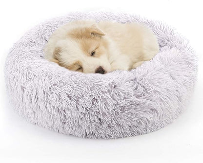 NOYAL Calming Donut Dog Bed for Small to Medium Dogs & Cats - Plush Faux Fur Anti-Anxiety Pet Bed with Machine Washable Cover & Non-Slip Base