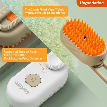 2nd Generation 3-in-1 Cat Steam Brush for Shedding, Pet Hair Removal Comb with Water Tank, Spray Cat Brush for Pet Grooming, Steamy Cat Brush for indoor Haired Cats, Dogs and Rabbits (Beige)